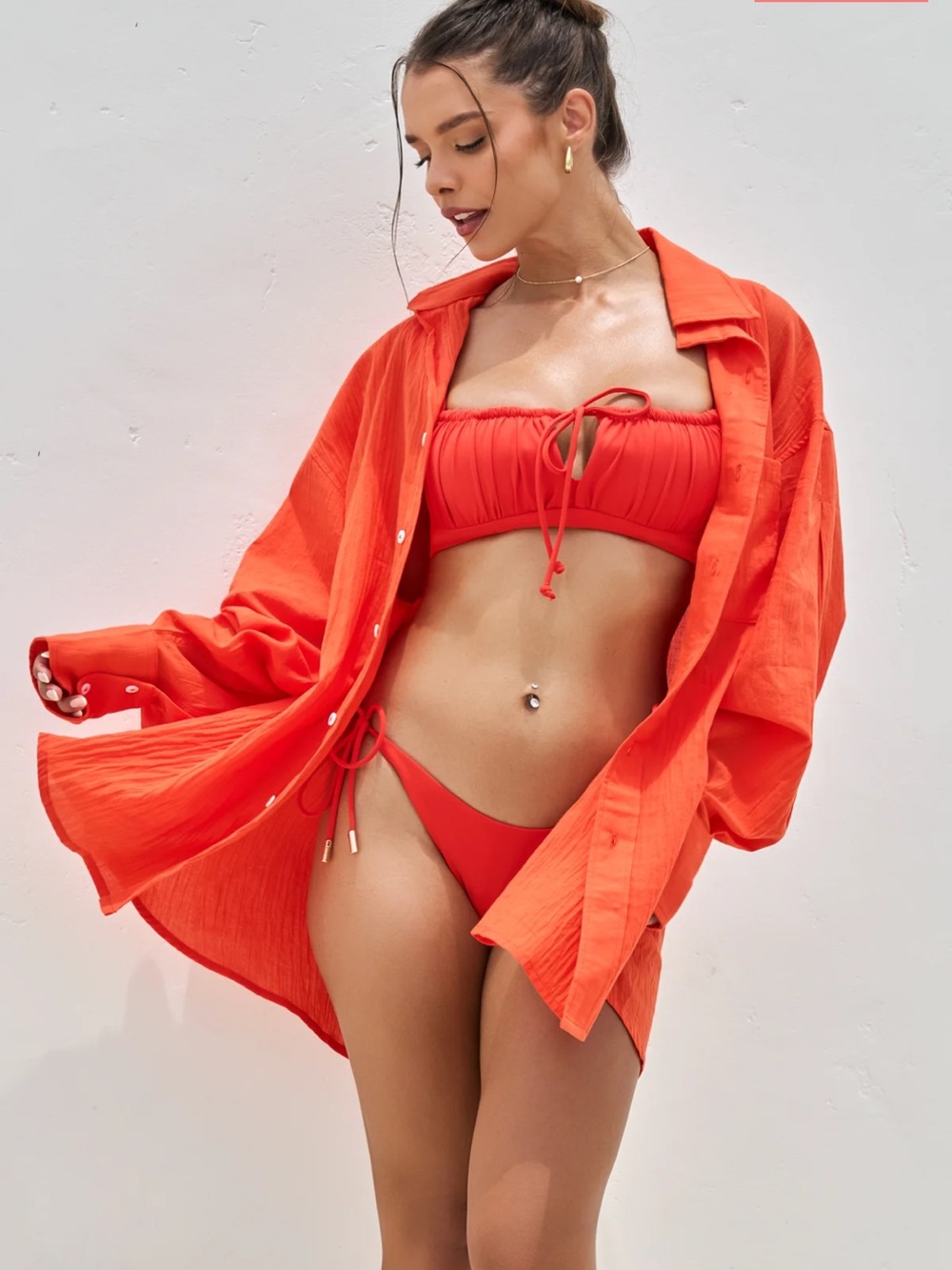 POPFLEX Bright Poppy Oversized Coverup Shirt Dress